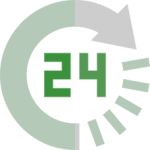 Number 24 inside a circle, symbolizing the quick cash offer process within 24 hours provided by Best Texas House Buyers in Dallas, Texas