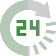 Number 24 inside a circle, symbolizing the quick cash offer process within 24 hours provided by Best Texas House Buyers in Dallas, Texas