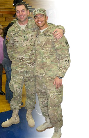 Mark, owner of Best Texas House Buyers and US Army veteran, standing with a fellow veteran giving a positive review of the company's cash home-buying services in Dallas Texas
