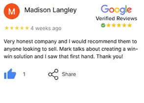 Madison's five-star testimonial highlighting the stress-free and efficient home-selling process she experienced with Best Texas House Buyers in Dallas.