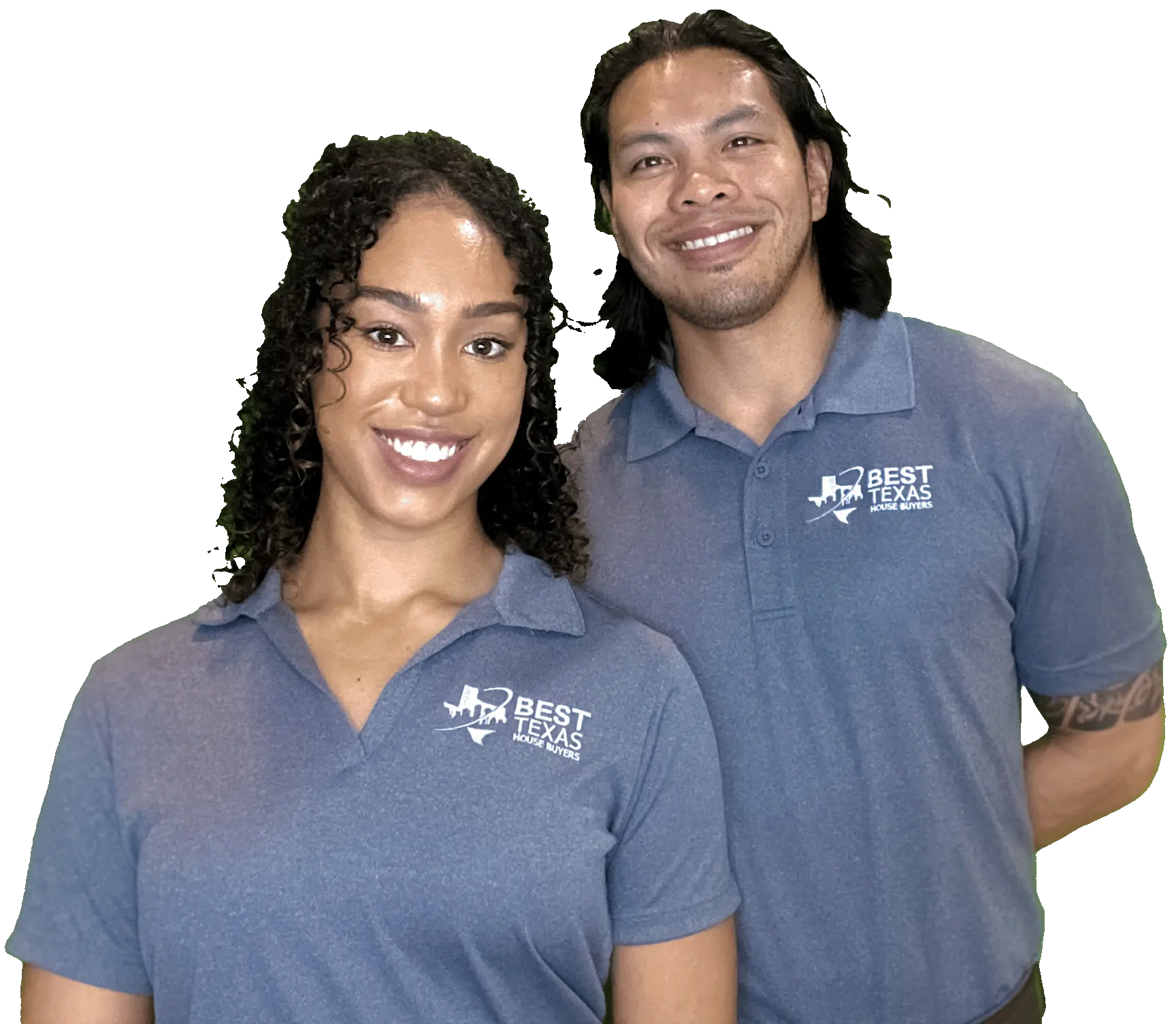 Mark and Nicole, owners of Best Texas House Buyers, standing side by side, explaining the simple and stress-free cash home-buying process for Dallas homeowners.