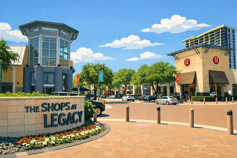 Shops at Legacy in Plano Texas representing nearby neighborhoods where homeowners can sell their house fast for cash to Best Texas House Buyers