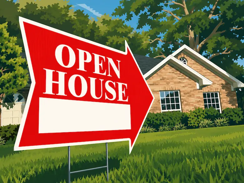 Open house sign in front of a home representing increased housing inventory and buyer competition in the Dallas Texas buyers market for homeowners looking to sell their house for cash to Best Texas House Buyers
