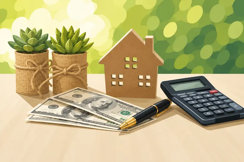 House, cash, and calculator representing homeowners comparing the financial benefits of refinancing a mortgage versus selling their house for cash in Dallas Texas to Best Texas House Buyers