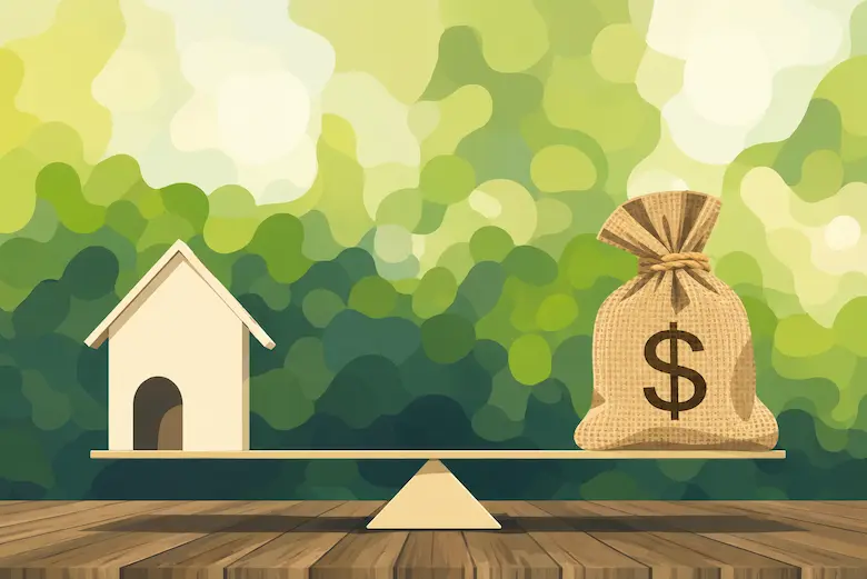 House and money bag balanced on a scale representing homeowners weighing the financial decision between refinancing and selling their house in Dallas Texas for cash to Best Texas House Buyers